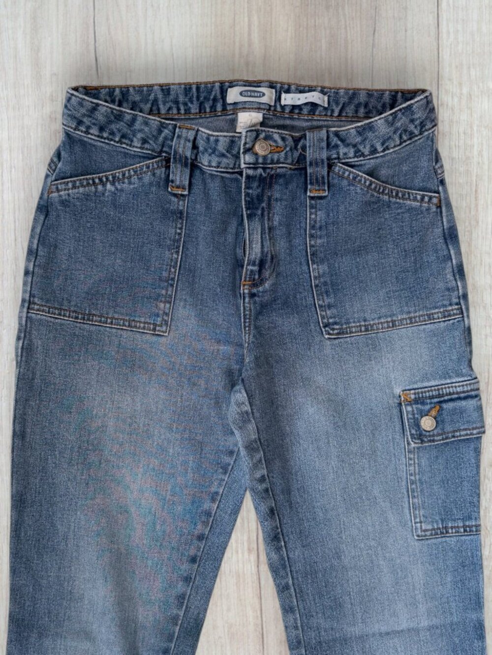 Old Navy Vintage Y2K Cargo Boot Cut Flare Jeans Size 6 Fall 2002 Medium Wash - Picture 3 of 7
